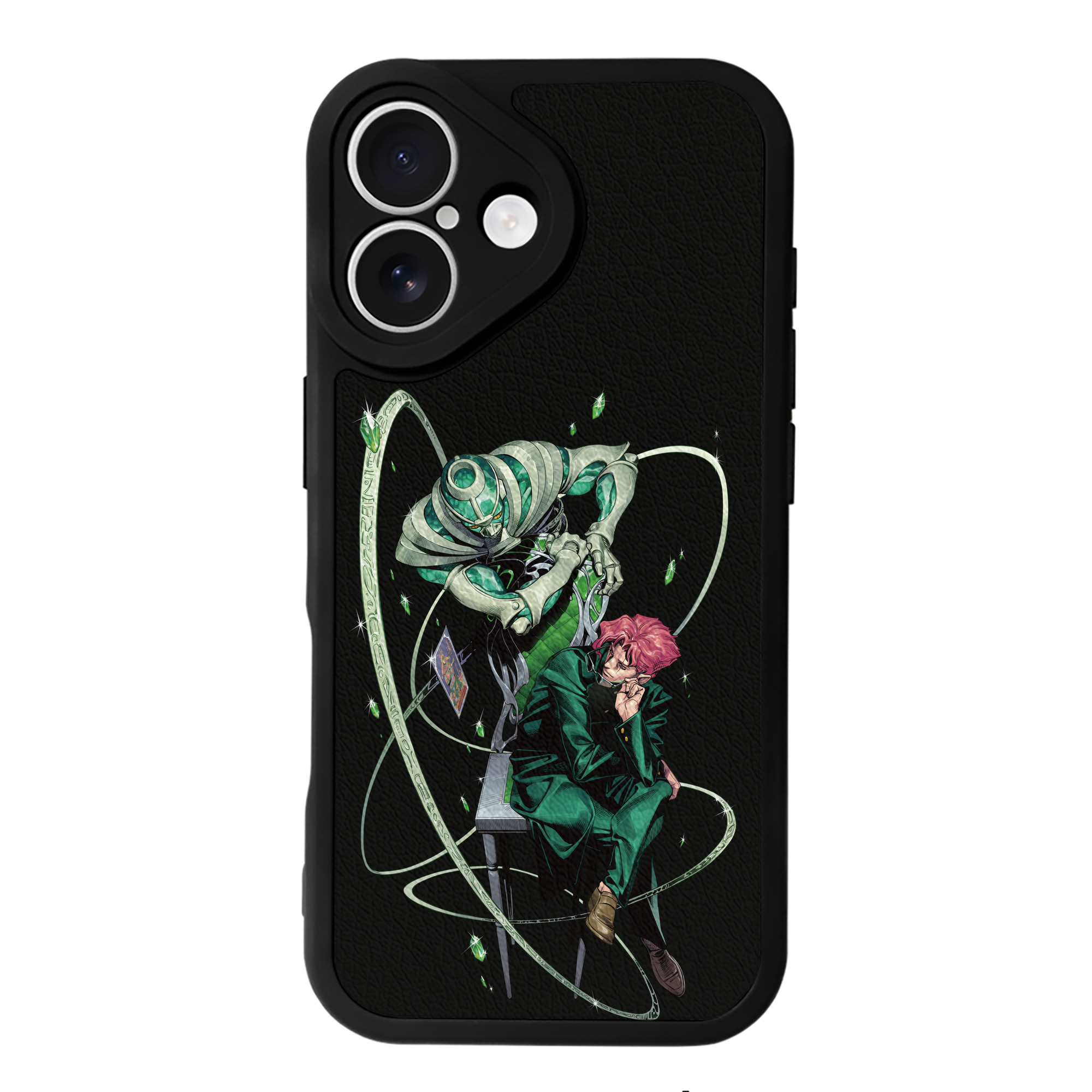 （画像用） ジョジョの奇妙な冒険 花京院 典明（かきょういん のりあき） JoJo's Bizarre Adventure Kakyoin Noriaki 【iPhone 16シリーズ対応】シリコンスマホケース（レザー調） 材質：シリコン